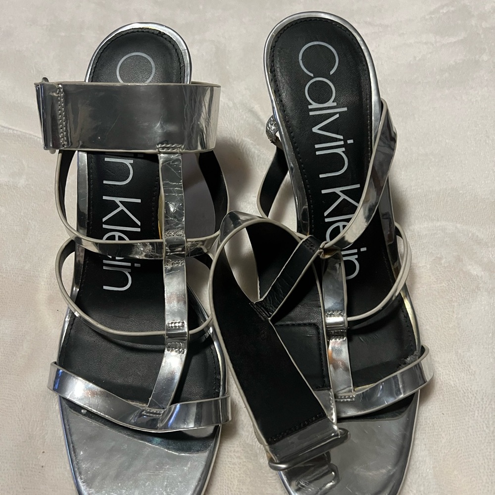 Calvin Klein Metallic Silver Strappy Sandals